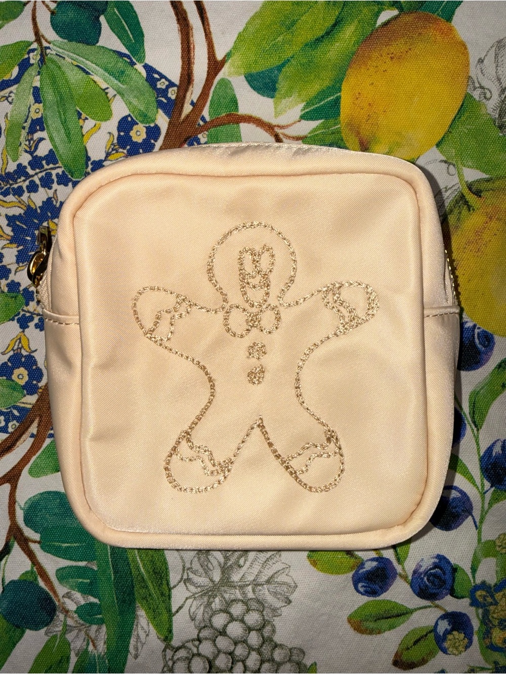 Stoney Clover Lane Cream Cosmetic Pouch with Gold Gingerbread Stitching